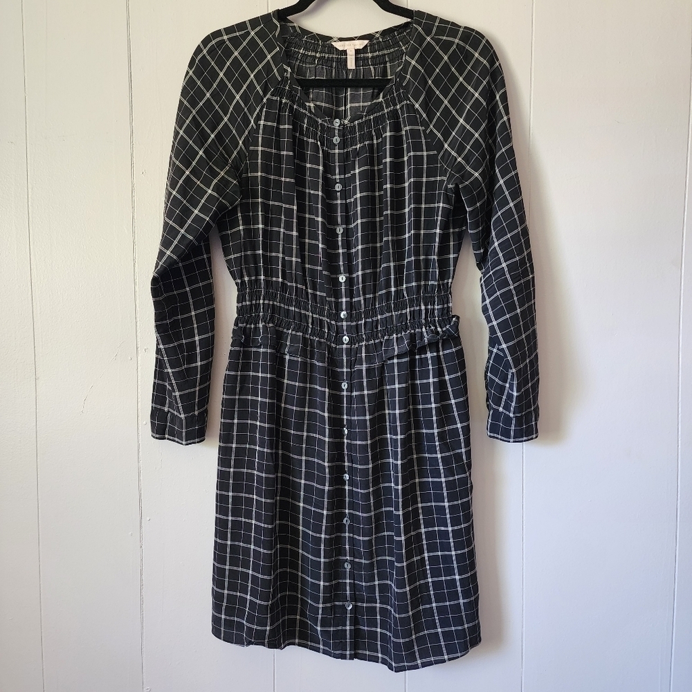 Rebecca Taylor Plaid Black longsleeve Silk Dress 8